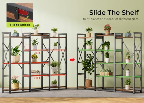 GTPLAYER Rustic Brown 5-Tier Industrial Bookshelf with Adjustable Shelves