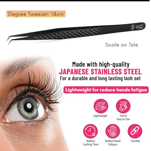 CEC isolation tweezers eyelash extensions Curved Degree Tweezers for Isolation Lash Extensions 14cm Best for Individual Isolation & Classic Lashes Japanese Stainless Steel Eyelash Twisers (Black)