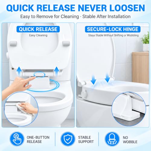 Heavy Duty Raised Toilet Seat with Bidet 3 Inch for Seniors, No Electric, Round 16.5''