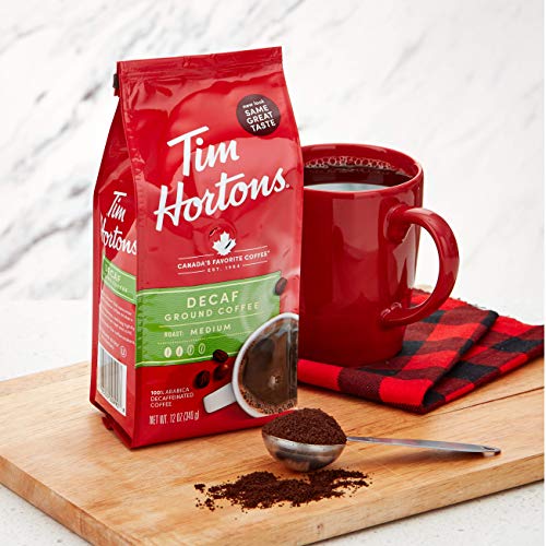Decaf Medium Roast Ground Coffee - Tim Hortons, 12 oz Pack of 6, Smooth & Balanced