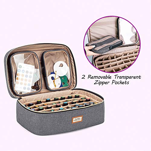 CURMIO Essential Oil Storage Case for 40 Bottles (5ml-30ml), Essential Oils Organizer Case with 2 Detachable Visible Pouches and Portable Handle, Patented Design, Gray (Bag Only)