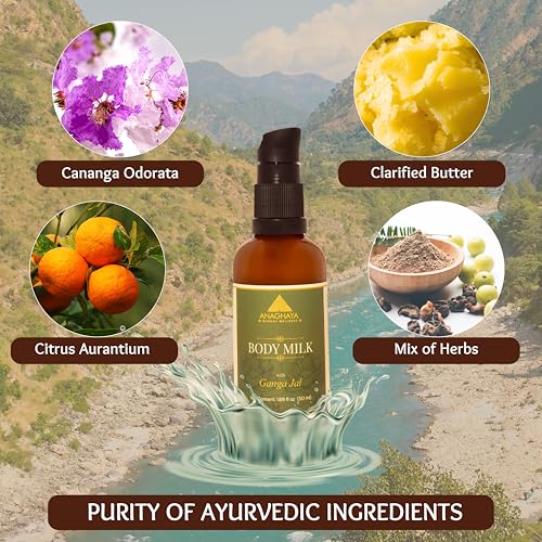 Body Hydrating Milk for Dry Skin - Daily Moisturizing Lotion with Ganges Water & A2 Clarified Butter, 1.69 fl oz | Softens Skin, Fast Absorbing, Lightweight, Non-Greasy, 100% Natural Ayurvedic Product