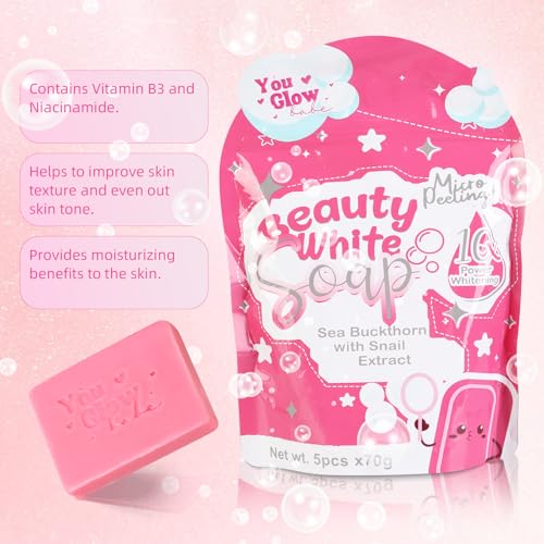 You Glow Babe, You Glow Babe Soap, Sea Buckthorn with Snail Extract, Moisturizing Skin, 5 x 70 g Packaging