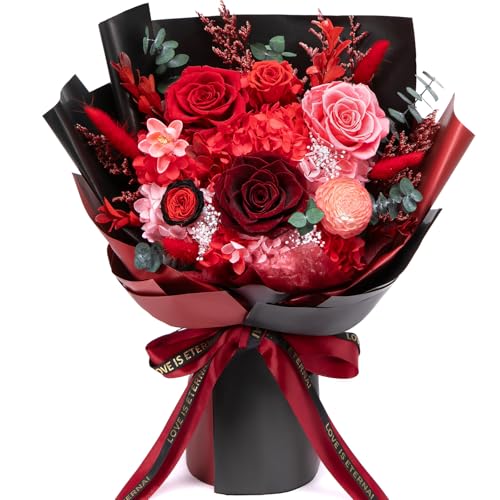 Red Preserved Flower Bouquet Large - Forever Fresh Rose Gift for Women & Special Occasions