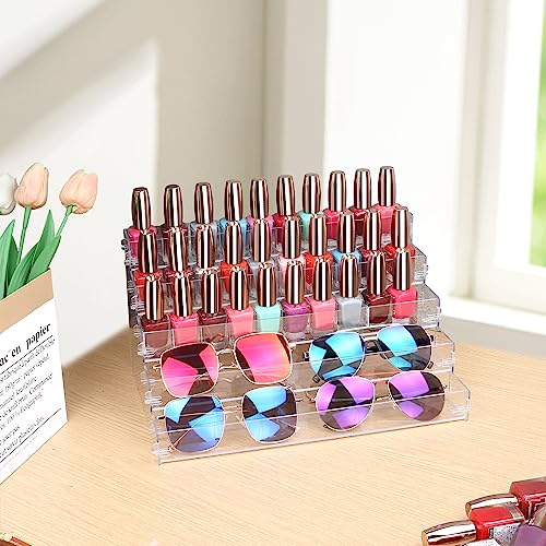 Sunglass Organizer Easy Snap-on Assembly, Acrylic Sticker Display Stand for Vendors, Nail Polish Holder Nail Desk Essential Oil Lipstick Storage,Clear Sunglasses Perfume Organizer (5 Layers)