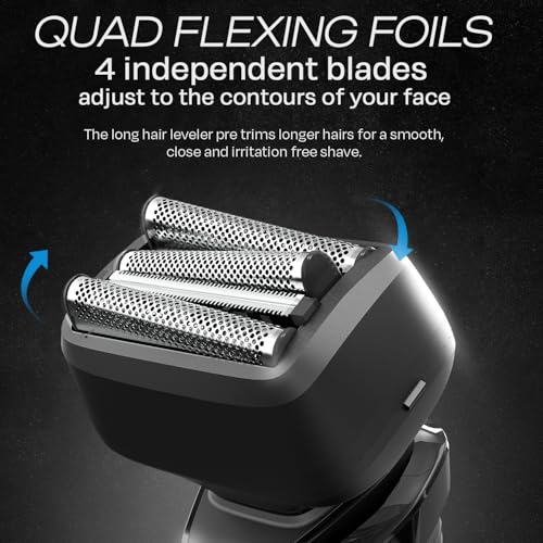 HUMMINGBIRD MK7 Premium Foil Face Shaver, Four Blade Foil Shaver with Long Hair Leveler, Electric Razor for Men, Waterproof Wet & Dry Shave, Cordless USB-C Rechargeable, LED Display, Travel Case