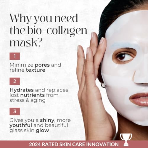Collagen Sheet Mask ? Hydrating Korean Face Mask for Fine Lines & Anti-Aging, Deep Moisture, Radiant Skin Boost, Bio-Collagen Facial Masks (4 Pack)