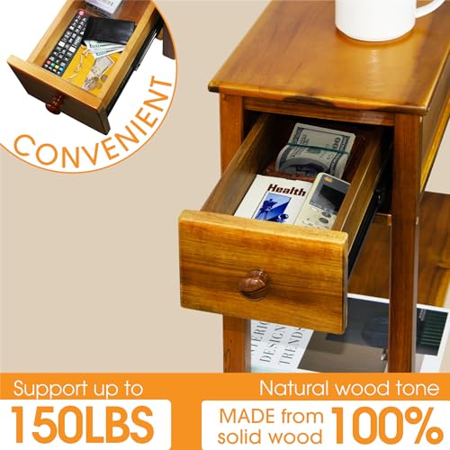 ENKEZI Narrow End Table with Drawer and Shelf - Top Drawer Variation