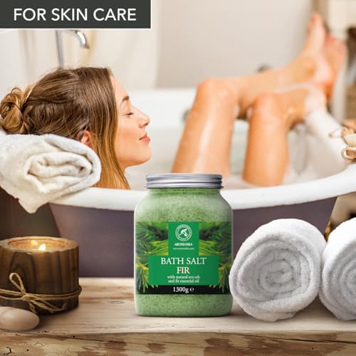 Fir Bath Salt with Natural Fir Essential Oil – Relaxing 46 oz Sea Salt for Bath & Body Care
