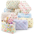Mix Print Cotton Quilted Makeup Bag Set - 10 Pcs Bridesmaid Gift, 7.09 x 4.33 x 2.76 Inches