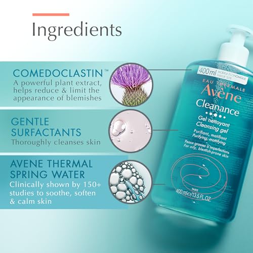 Avène Cleanance Cleansing Gel - Soap-Free Acne & Oily Skin Face & Body 13.5 Fl Oz Pack of 2