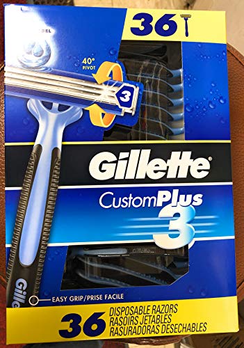 Gillette Custom Plus3 Disposable Razors 36 Count for Smooth Shaving