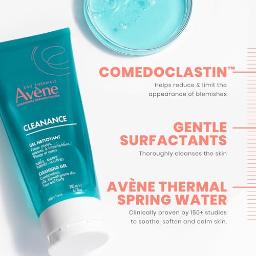 Avène Cleanance Cleansing Gel for Oily, Acne-Prone Skin 6.7 Fl Oz - Soap-Free, Non-Comedogenic, Alcohol-Free