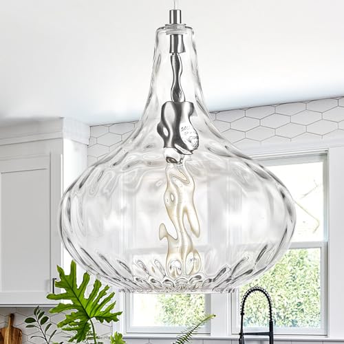 CATINER 11 Inch Brushed Nickel Hammered Glass Pendant Light - Kitchen Island