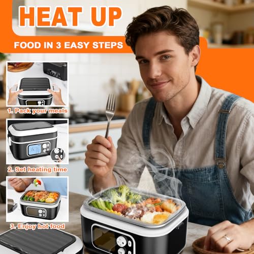 Cordless Electric Lunch Box with 27,000mAh Battery - Black, 6.3-Cup Capacity, Self-Heating Food Warmer