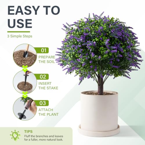 CAZZOVA Lavender Topiary Balls Set of 2 - 24 Inch Faux Shrubs with Stakes