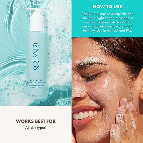 Kopari Marine Clean Purifying Gel Cleanser 5.1 oz - Gel-to-Foam, Gentle & Nourishing, No Color