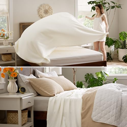 Oversized King Cotton Blanket with Herringbone Weave - Cream - Bedsure