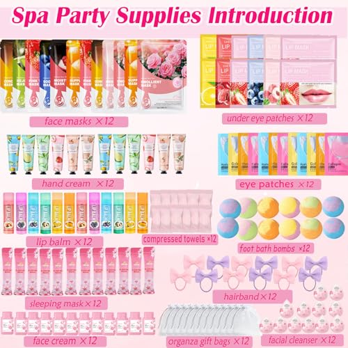 144PCS Spa Party Supplies Kit for Women with Face Masks Lip & Eye Patches Foot Bath Bombs