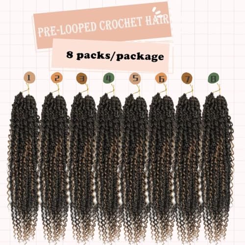 8 Packs Passion Twist Crochet Hair 18 Inch Boho Goddess Style with Curly Ends - T1B/27