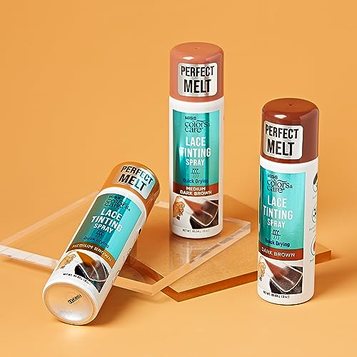 KISS Colors & Care Quick Drying Lace Tinting Spray, Medium Dark Brown, 3 oz. - Blends Lace Seamlessly, Washes Out Easily, Smudge-Free Formula, Sweat Resistant, Natural Look, Buildable Coverage