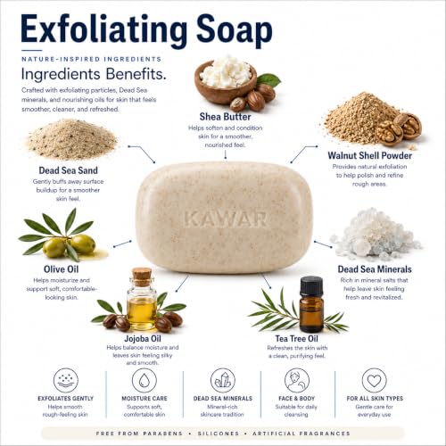 KAWAR Dead Sea Exfoliating Soap Bar 2-Pack with Salicylic Acid, Natural Oils