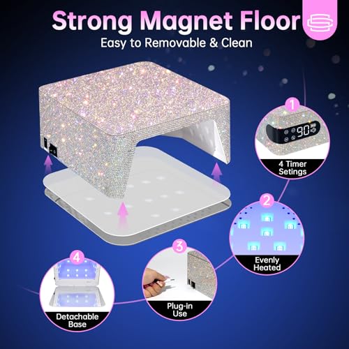 Cordless UV LED Nail Lamp - 96W Gel & Acrylic Curing with Diamond Design - Ab Diamond