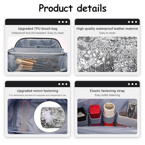 BOYATU Travel Makeup Bag for Women: Large Capacity Make up Bag with Compartments - Vegan Leather Cosmetic Bag set of 3 - Waterproof Toiletry Bag with Handle & Divider(E-2-Black)