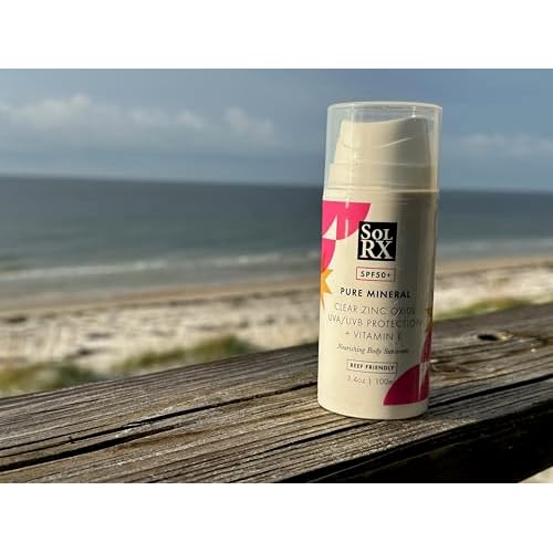 SolRX Pure Mineral SPF 50+ Sunscreen - 3.4oz Zinc Oxide Sunscreen with Vitamin E, Reef Safe, Daily Use for Face and Body