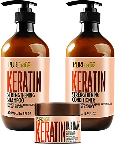 Keratin Shampoo and Conditioner Set with Hair Mask for Shine & Nourishment