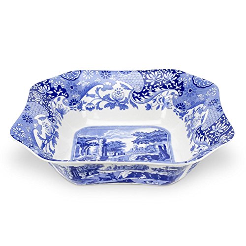 Blue Italian Square Serving Bowl - 9.5-inch Porcelain Tableware