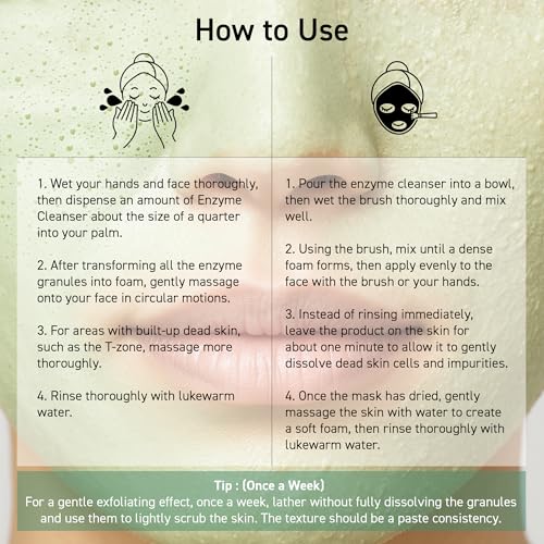 Green Clay Enzyme Facial Cleanser for Pores & Blemishes - Deep Exfoliating Powder Wash
