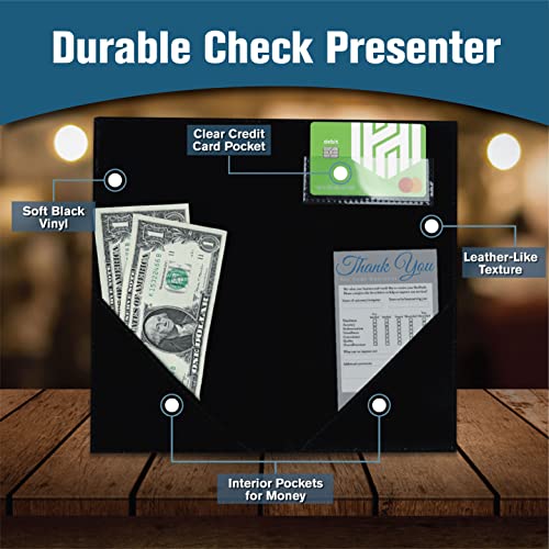Water-Resistant Guest Check Presenters Set of 20 for Restaurants - Leatherette, 5.5 x 10 Inches with Credit Card & Side Pockets
