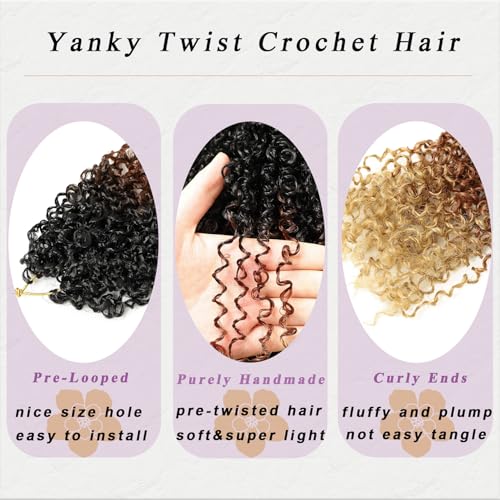 Yanky Twist Crochet Hair 14 Inch - 8 Packs of 30 Strands for Black Women - Natural Texture & Pre-Looped, Variation of 1B/30/27