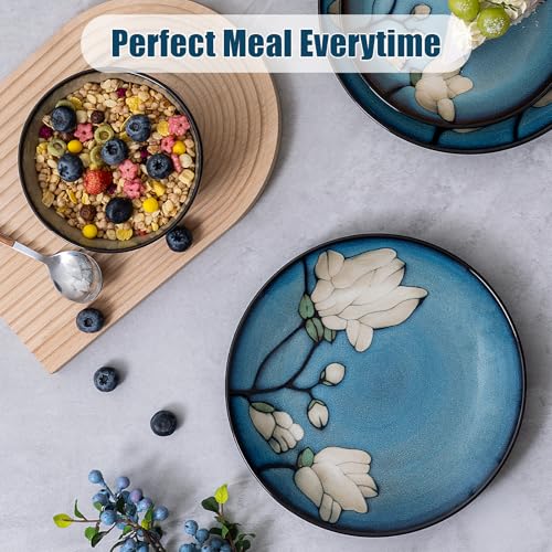 Blue Stoneware Dinnerware Set 12 Pieces for 4 - Classic Blue Variation