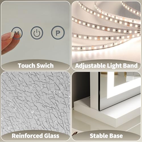 FENNIO 23x18 Inch White Vanity Mirror with Lights, Adjustable Brightness & 3 Color Modes