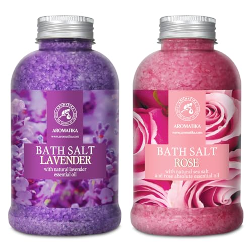 Bath Sea Salt Set with Lavender & Rose Essential Oils - Relaxing Body Care