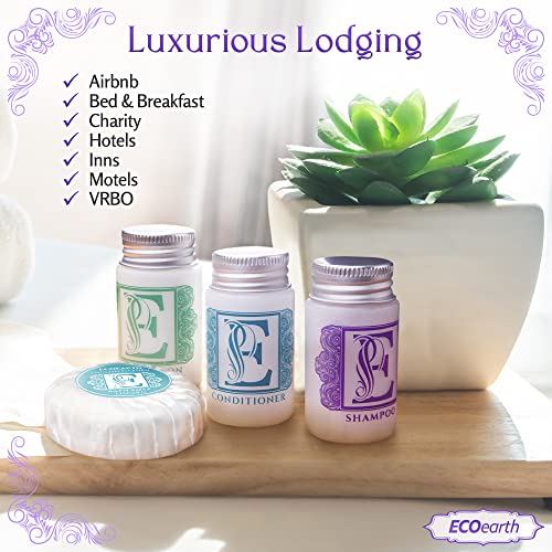 Luxury Travel and Hotel Amenities Set (1 Oz, 100 Pieces), Grade-A Guest Ingredients and Gift Packaging Toiletries, Includes 25 Round Soaps, 25 Shampoos, 25 Conditioners & 25 Lotions by EcoEarth