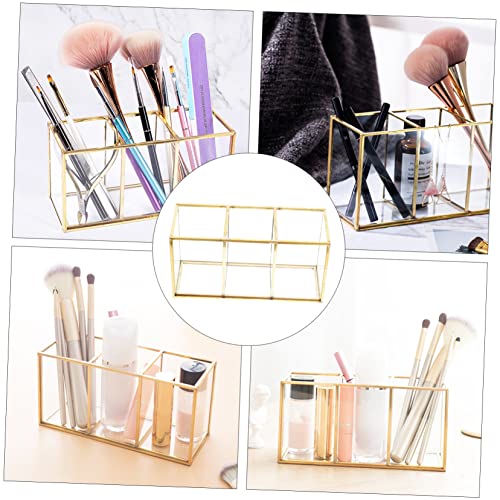 Box Cosmetic Storage Box Large Cosmetic Display Case Brush Organizer Glass Makeup Organizer Storage Cubes with Lid Brush Desktop Alloy Office Jewelry