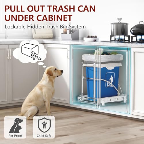 ANASTA Under Sink Trash Can Pull Out Trash Bin - 30-50 Qt Silver