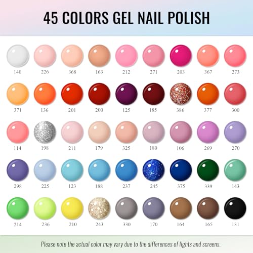 Phoenixy Gel Nail Polish Kit with UV LED Lamp, 45 Colors, Top & Base Coats, Manicure Tools, Perfect for Salon & Home