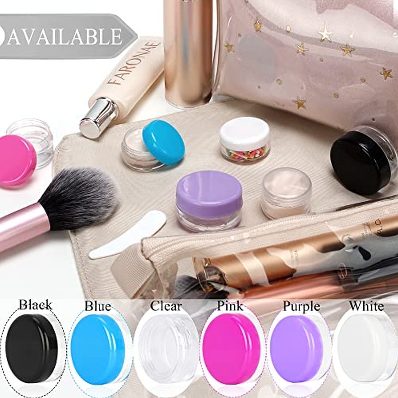 200PCS 3 Gram Sample Containers, 3ml Empty Jars with Lids, Small Cosmetic Containers, Mini Sample Jars with 16PCS Mini Spatulas for Make Up, Oils, Lotion, Powder, Paint, Jewelry, Lip Balms(Black Lid)