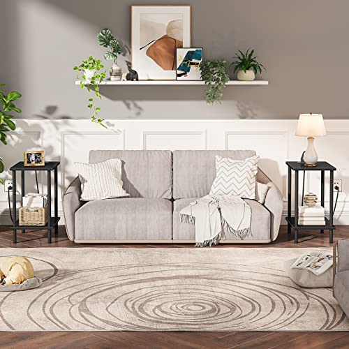 Side Table with Charging Station Black - Set of 2 End Tables with USB & Outlets