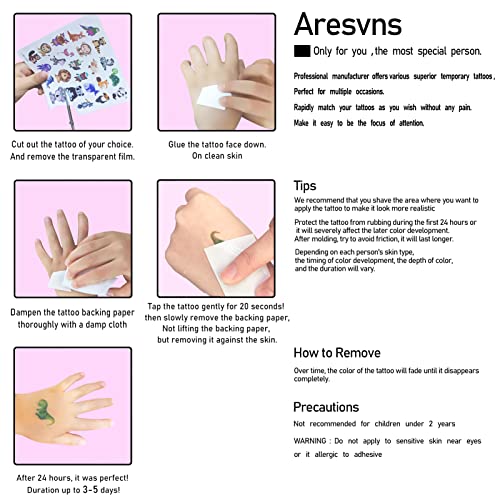 Aresvns Temporary Tattoo 400+ PCS,Party Supplies Gifts,Colorful cute fake tattoos for boys and girls, waterproof,non-toxic and easy to remove.
