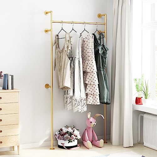A-Gold Wall Mount Industrial Pipe Clothing Rack - Heavy Duty Metal Double Rod Garment Display, 39 Inch
