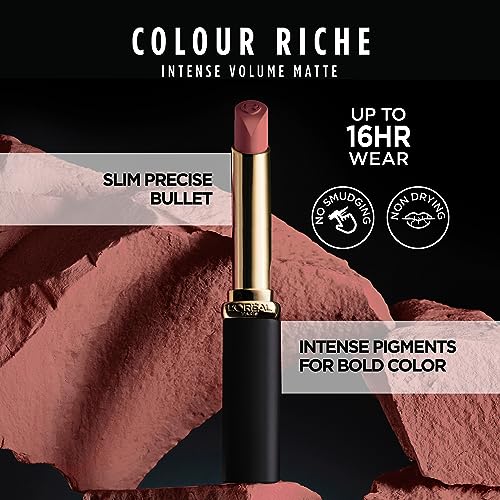 L'Oreal Paris Colour Riche Intense Volume Matte Lipstick, Lip Makeup Infused with Hyaluronic Acid for up to 16HR Wear, Worth It, 0.06 Oz