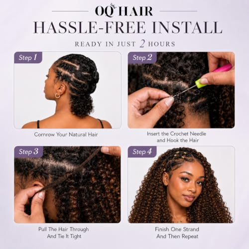 #4 Burmese Curly Feather Crochet Human Hair Extensions - 22 Inch, 50g, Pre-Looped, Knotless, Reusable, Natural Texture