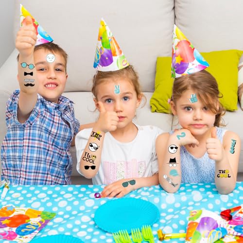 JarThenaAMCS 96Pcs Two Cool Tattoo Temporary Black Yellow Blue Fake Tattoos Decals Birthday Party Favors Tattoos Stickers for DIY Crafts Gifts Body Decor, 8 Sheets