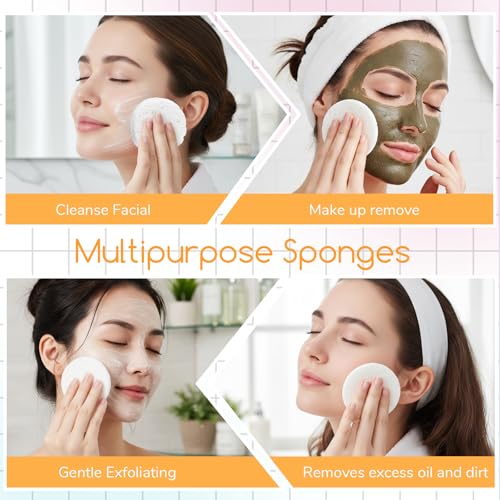 SHENLIU 300pcs Compressed Facial Sponges, White Disposable Round Soft Face Exfoliating Pads for Washing Face Cleansing Exfoliating Esthetician Makeup Removal Travel