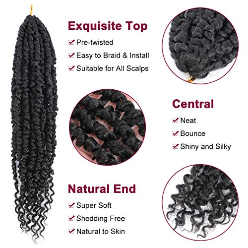 8 Packs 18 Inch Passion Twist Crochet Hair Extensions for Women - Curly Braiding Synthetic Hair